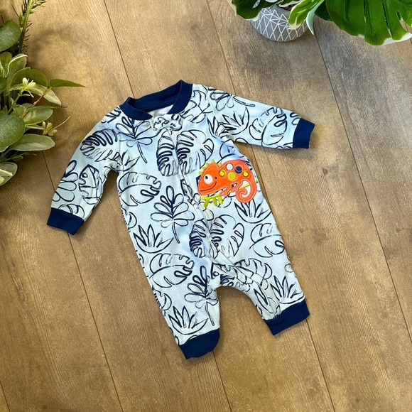 Koala Baby Boy Zip Longalls Blue Chameleon Romper Tropical One Piece - Picture 6 of 10